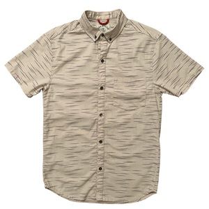 Iron & Resin Short Sleeve Button Down Shirt Beige Striped Mens Size S